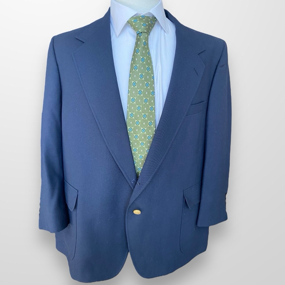 Vintage Warren Sewell Blazer Mens 46 Navy Blue Gold Buttons Suit‎ Jacket